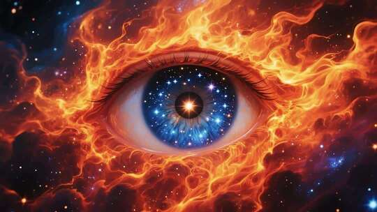 火焰环绕的星空眼睛特效素材