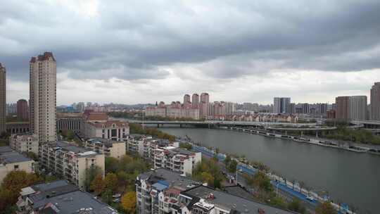 天津海河风景海津大桥城市交通风光航拍