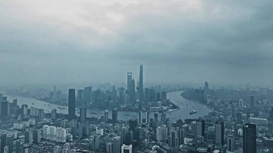 上海阴天市区航拍