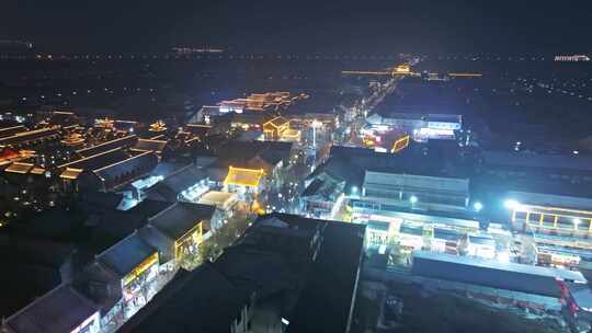 河南商丘古城雪景夜景航拍