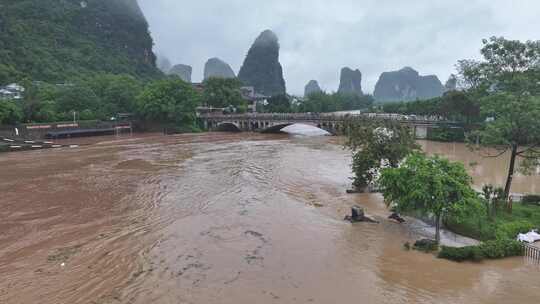 桂林夏季暴雨洪水航拍