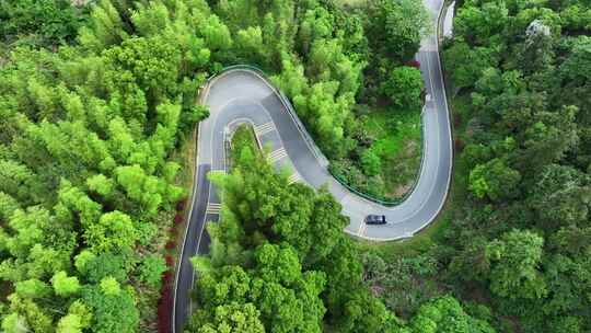 航拍汽车行驶在盘山公路