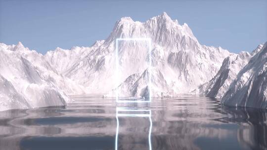 抽象概念雪山和湖面上一扇门高端房地产素材视频素材模板下载