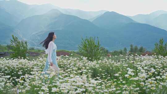 少女漫步在大理的花海中