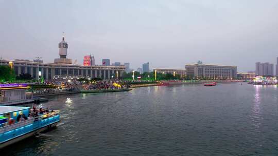 天津市中心海河风景城市夜景航拍