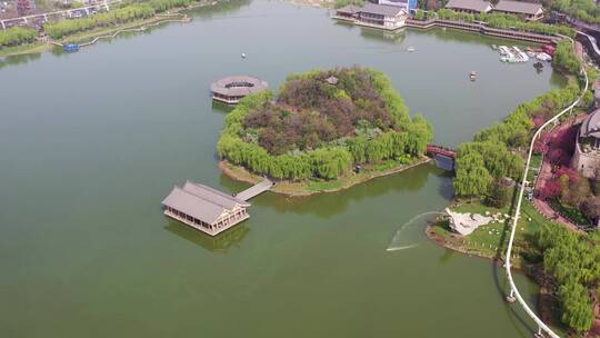 西安曲江池遗址公园航拍4K视频