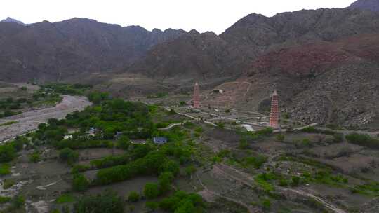 宁夏银川拜寺口双塔航拍视频素材模板下载