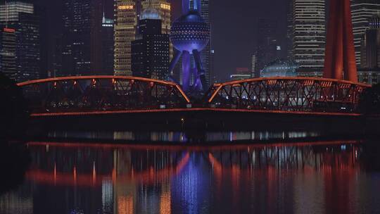 上海外白渡桥夜景灯光秀苏州河美景