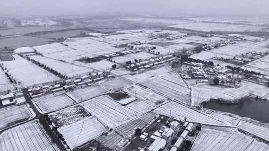 航拍农村乡镇集镇田野平原雪景