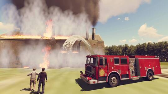 消防员以3D方式扑灭着火的建筑物