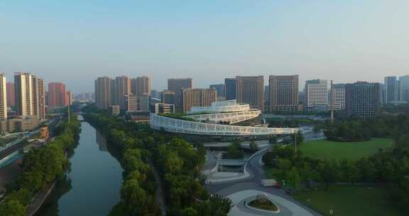 杭州拱墅区西塘河运河歌剧院航拍