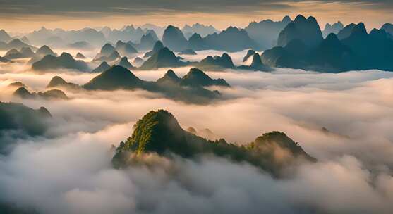 桂林山水合集山峰云海群山云雾缭绕自然风景