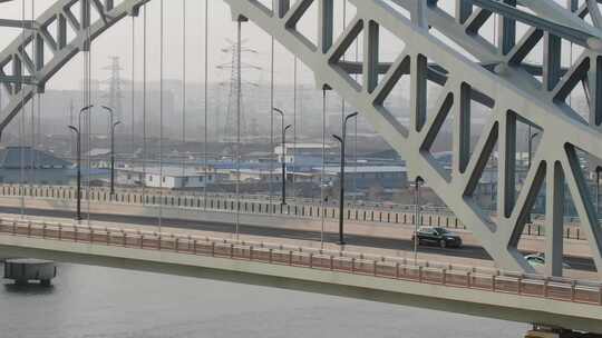 广陵区大桥船长焦航拍视频素材模板下载