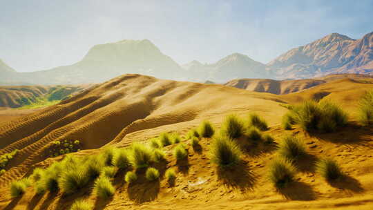 令人惊叹的计算机生成沙漠景观与雄伟的山脉