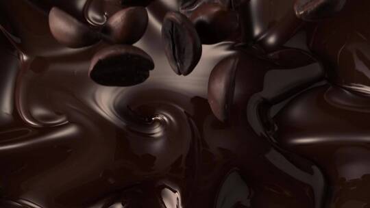 巧克力豆掉进巧克力液体中