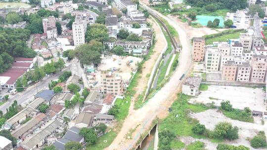 航拍深圳龙华区观澜聚落建筑