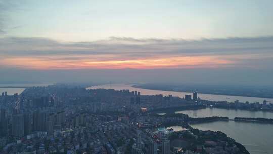 江西九江城市夕阳晚霞航拍