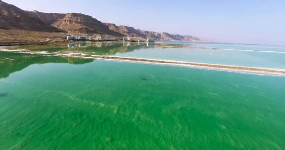 4k航拍死海以色列巴勒斯坦约旦交界内陆盐湖