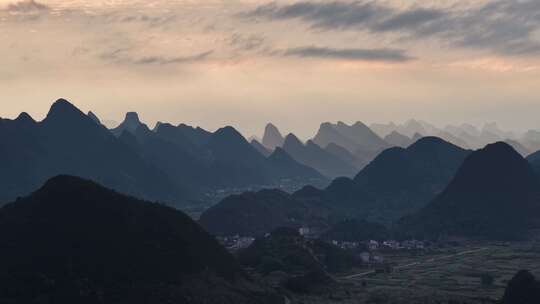 航拍广西桂林山水水墨色彩