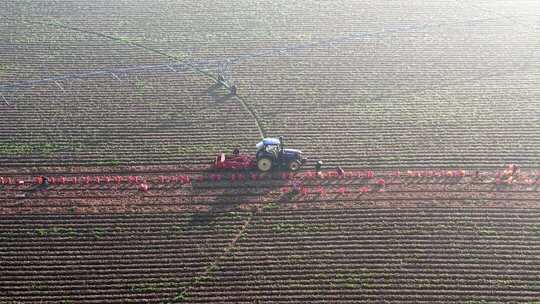 内蒙古清晨作业的农机