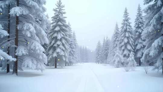 冬季白茫茫雪地树林雪景4k舞台粒子活动背景