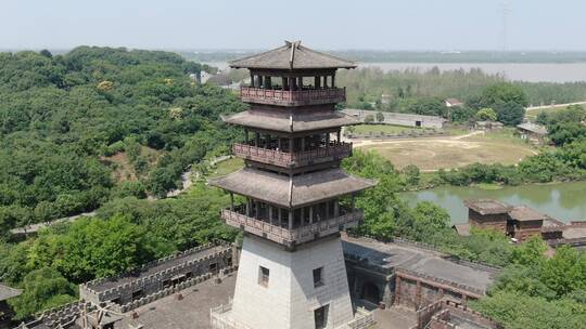 航拍湖北赤壁三国古战场5A景区