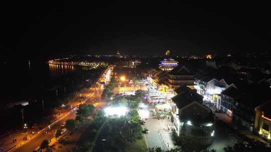 山东蓬莱城市夜景灯光航拍