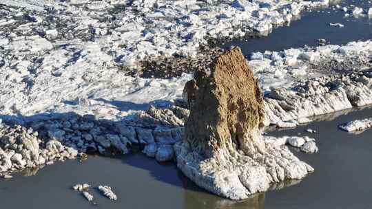 航拍大连排石海冰