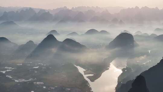 桂林山水漓江风光航拍