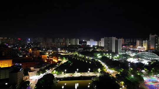 广西玉林夜景玉林南流江夜景航拍