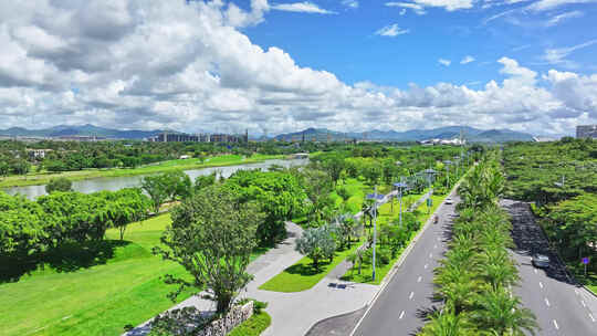 航拍海南三亚市海棠湾海棠河生态公园