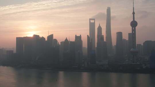 上海 北外滩日出 城市风光航拍