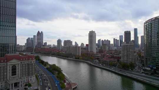 天津海河风景线小白楼CBD城市风光航拍