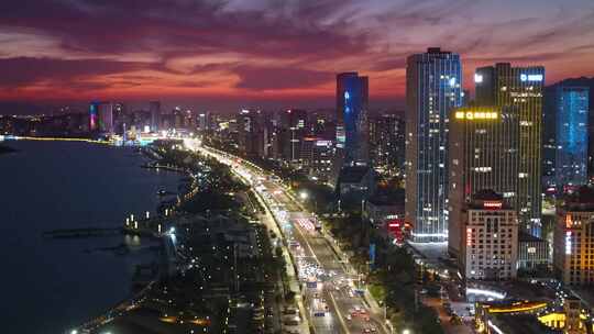 青岛西海岸夜景唐岛湾夜景航拍