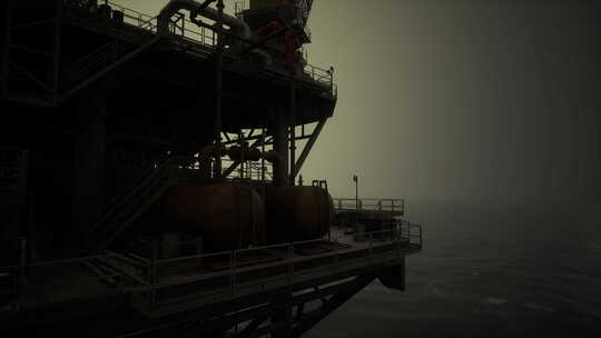 一座耸立在海洋上空的大型石油钻井平台视频素材模板下载
