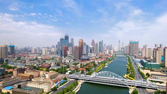中国天津海河和直沽桥城市天际线航拍视频素材模板下载