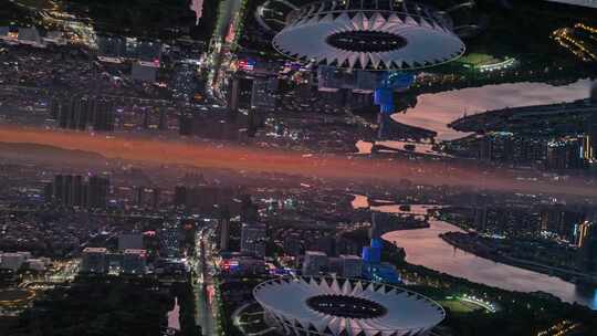 4K佛山世纪莲晚霞夜景镜像科技