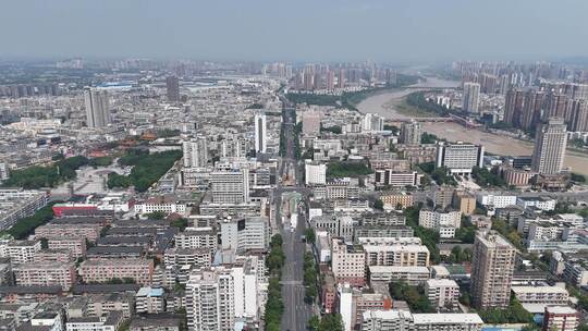 四川德阳城市大景蓝天白云航拍