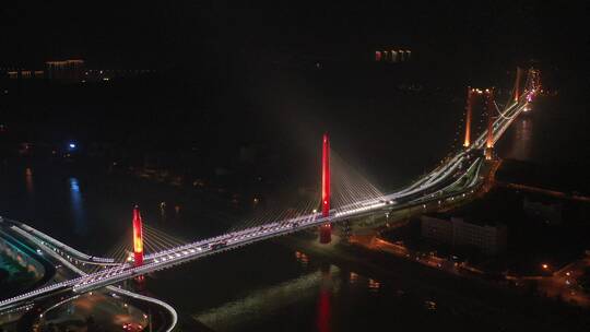 湖北宜昌城市夜景桥梁全景航拍709视频素材模板下载