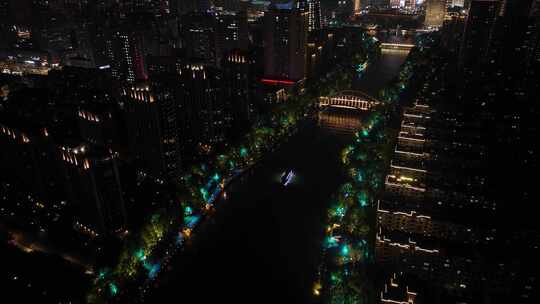 杭州拱墅区大运河武林门夜景航拍