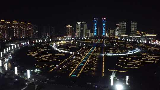 大连星海广场海边航拍实拍夜景国庆假期