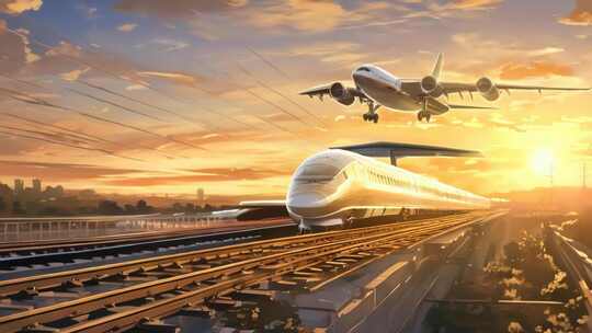 飞机高铁同屏 时代快速发展高速列车飞机