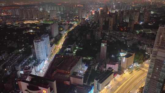 湖北武汉光谷国际广场航拍夜晚夜景车流交通