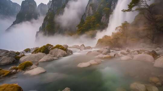 山水间瀑布溪流风景