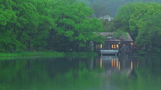 杭州西湖浴鹄湾春天风雨江南风景