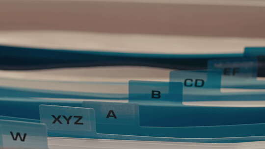 文件箱，其中包含按索引卡按字母顺序排序的