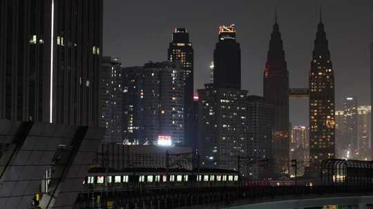 重庆海棠溪地铁站轻轨夜景航拍