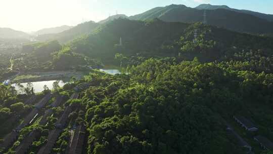 4k广东乡村绿水青山水库蓝天航拍