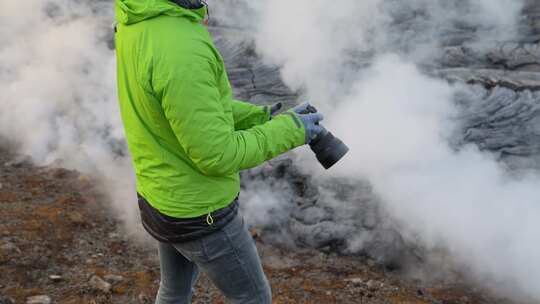 火山，蒸汽，摄影师，相机