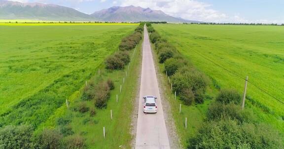 汽车行驶在高原小路上